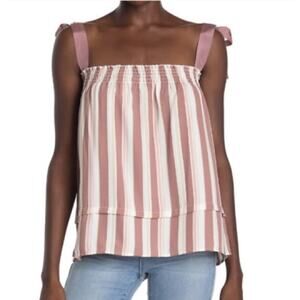 Bobeau | Smocked Ribbon Tie Stripe Tank Top NWT M